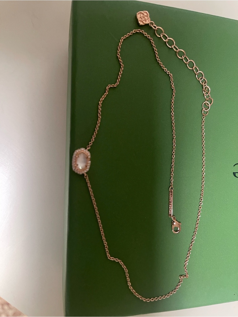 Kendra Scott Rose Gold Necklace with Pale Pink Oval Stone